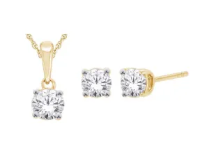 1.00TDW Lab Grown Diamond Stud Earring & Pendant Set in 14K Yellow Gold