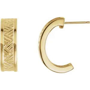 10K Yellow Gold 19.5x6 mm Patterned J-Hoop Earrings