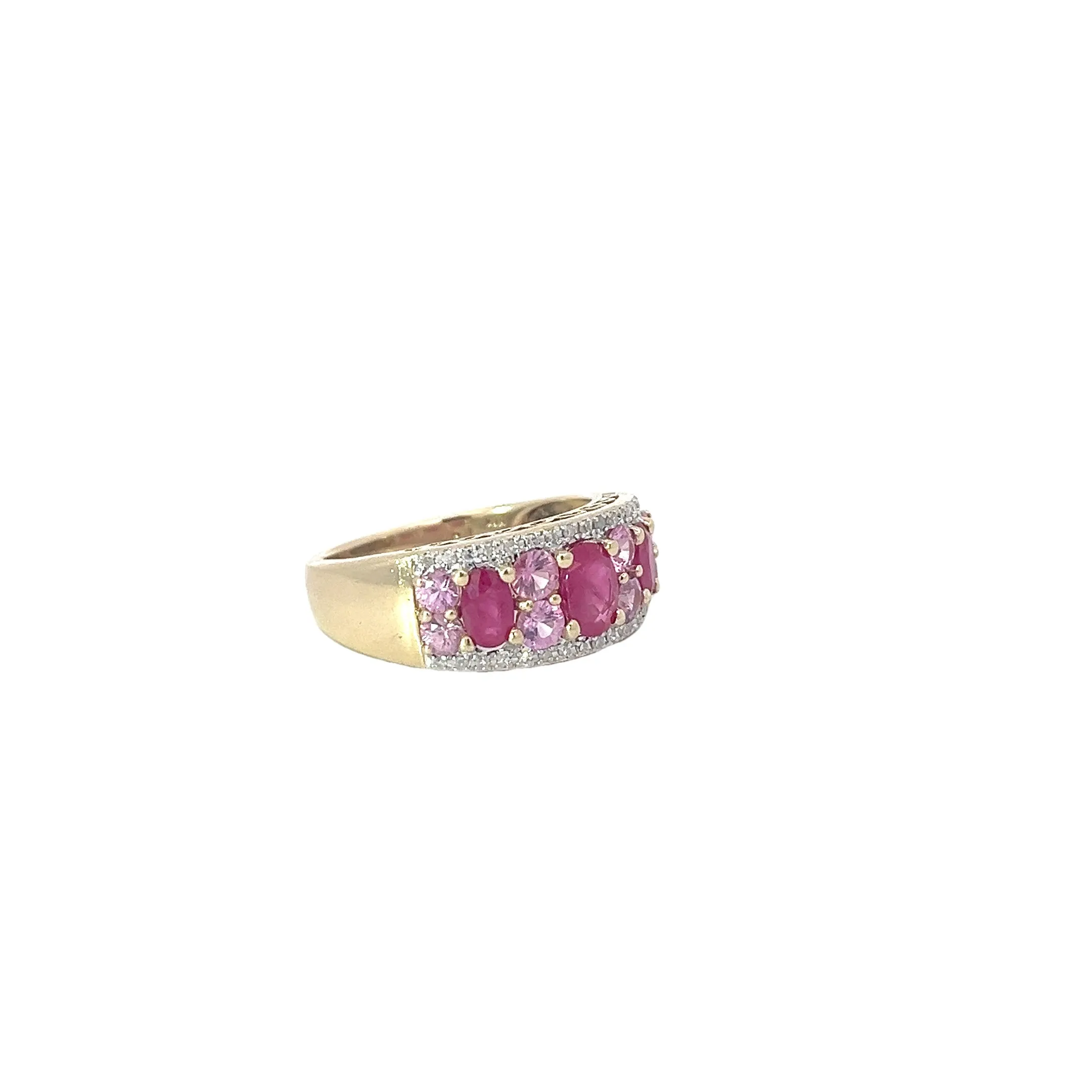 10K Yellow Gold Oval Ruby, Round Pink Sapphire and Round Diamond Ring