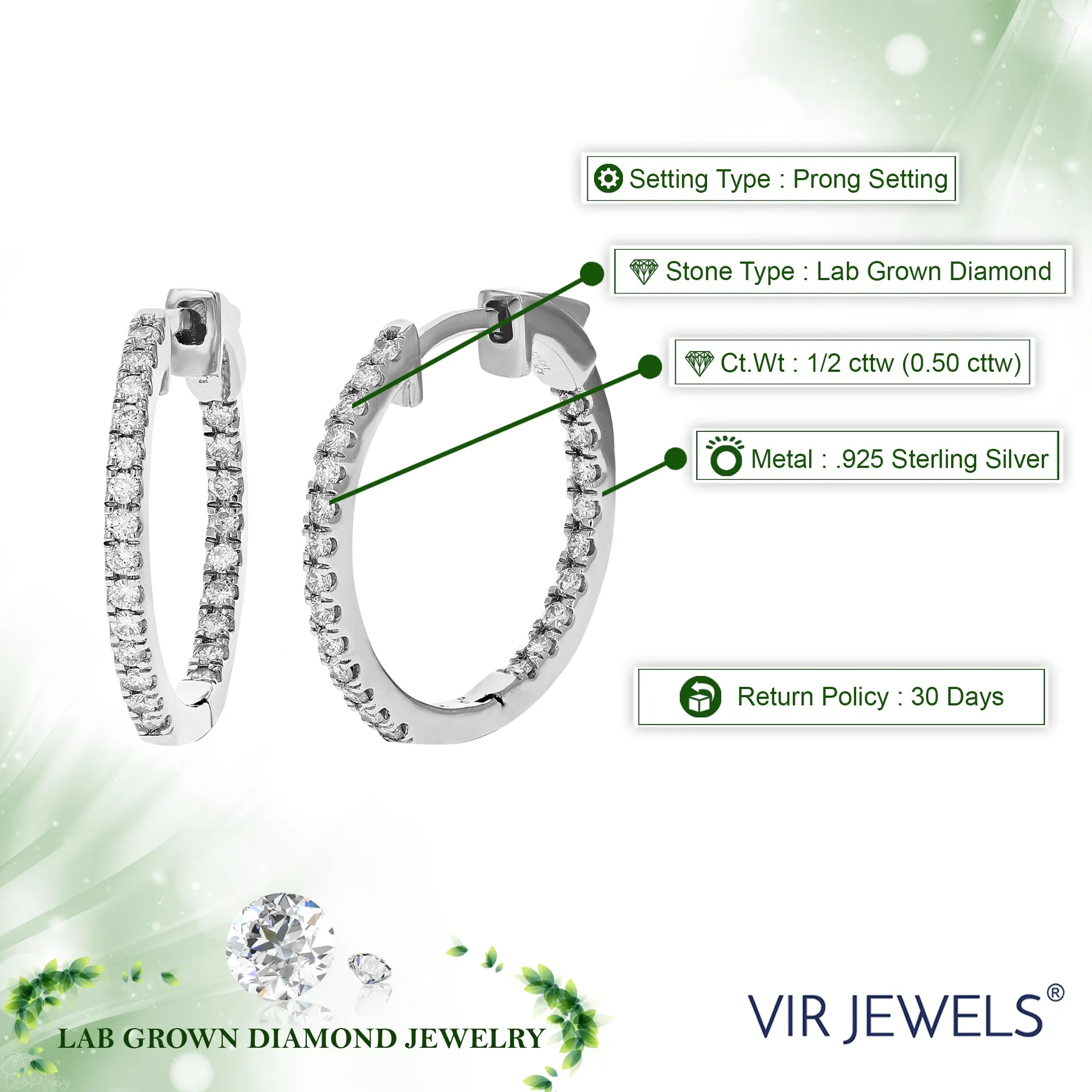 1/2 cttw Lab Grown Diamond Inside Out Hoop Earrings in Silver