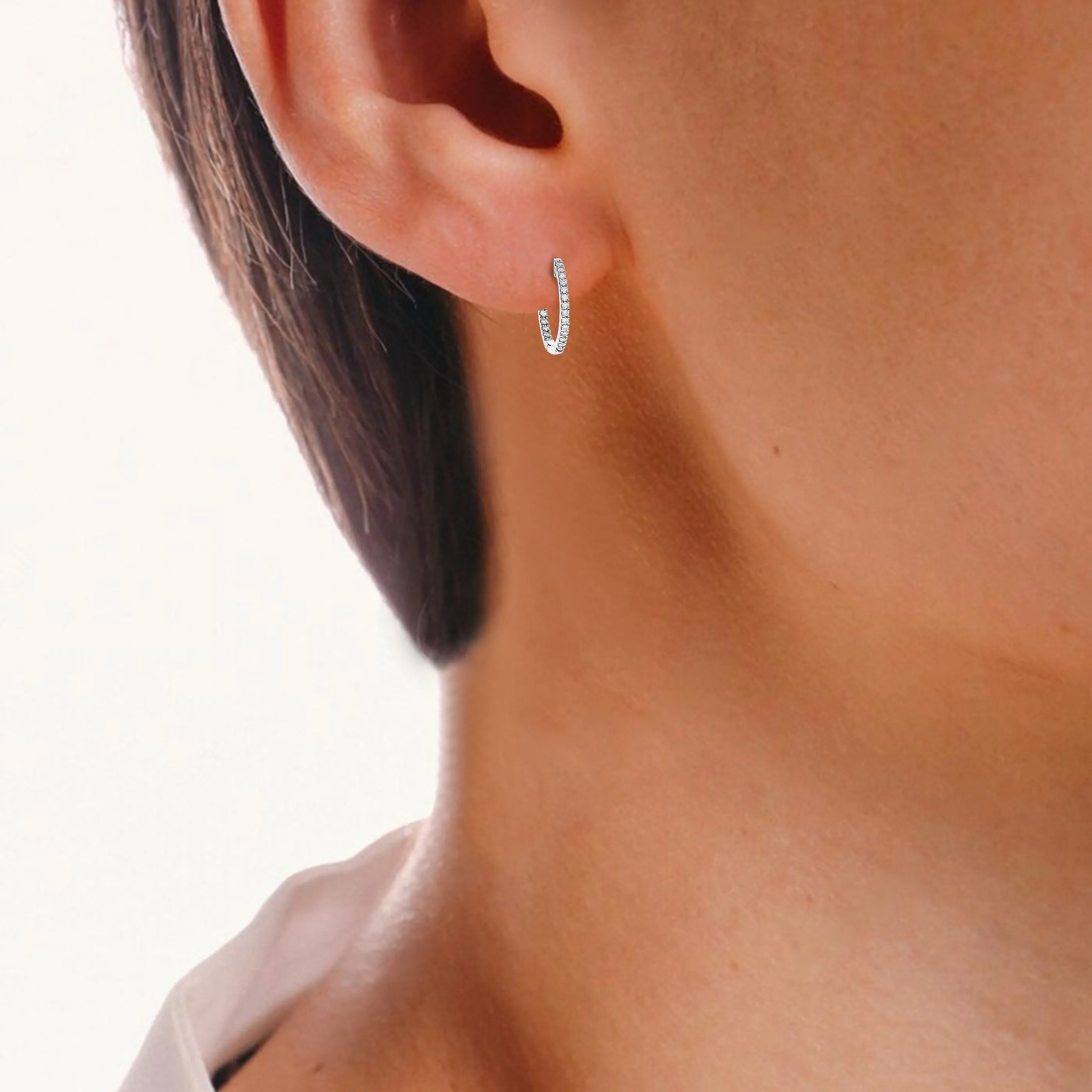 1/2 cttw Lab Grown Diamond Inside Out Hoop Earrings in Silver