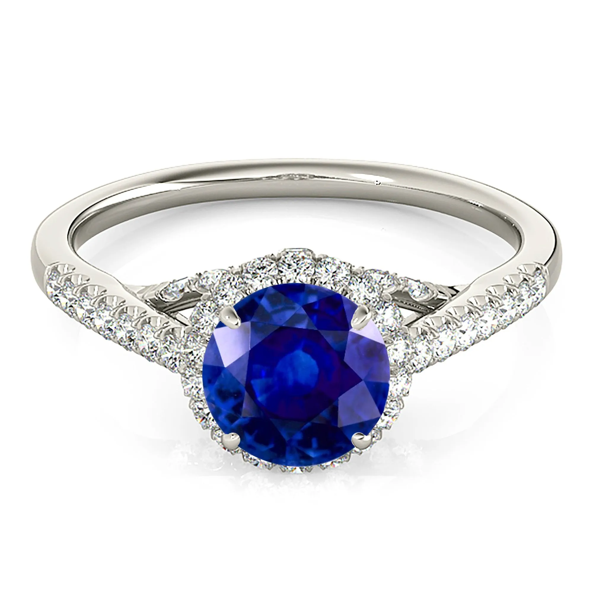 1.35 ct. Genuine Blue Sapphire Halo Ring