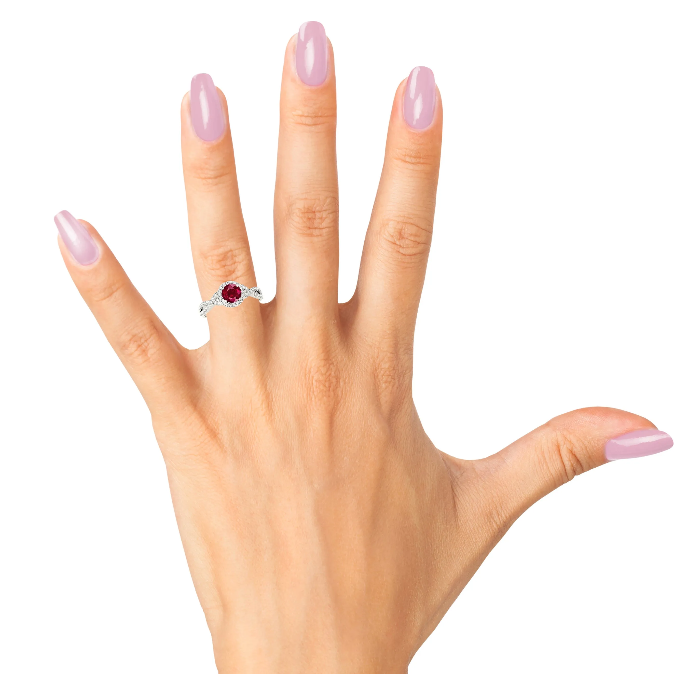 1.35 ct. Genuine Ruby Ring With Halo And Twist Diamond band