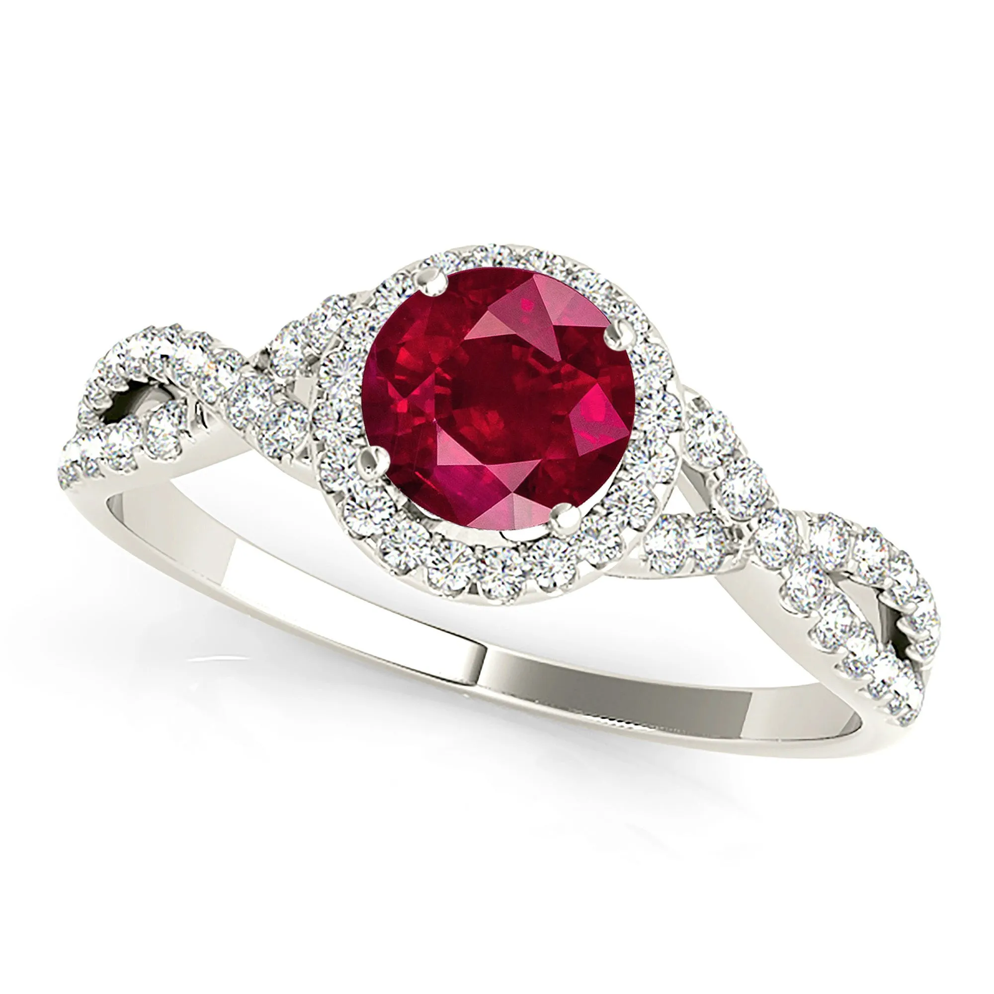 1.35 ct. Genuine Ruby Ring With Halo And Twist Diamond band