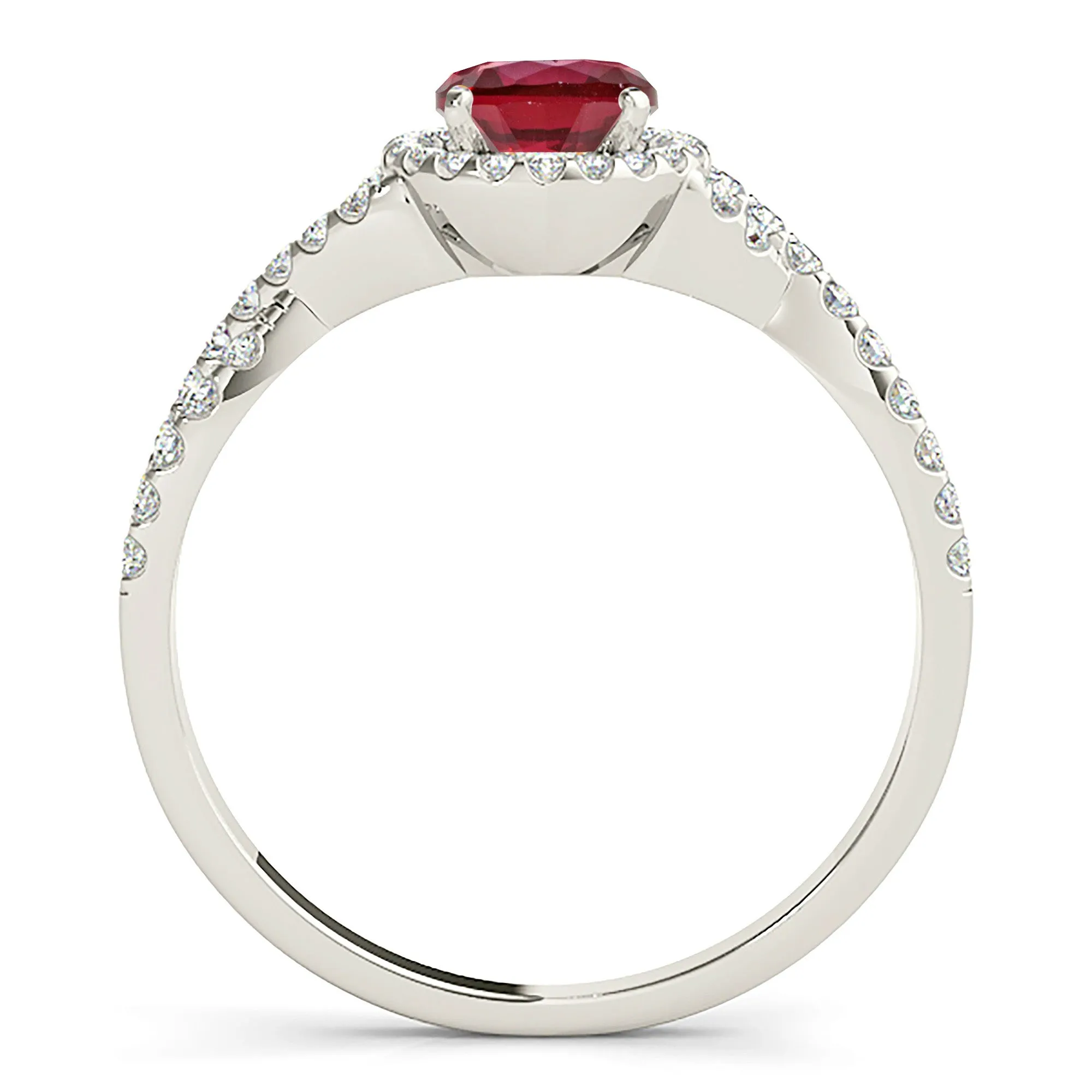 1.35 ct. Genuine Ruby Ring With Halo And Twist Diamond band