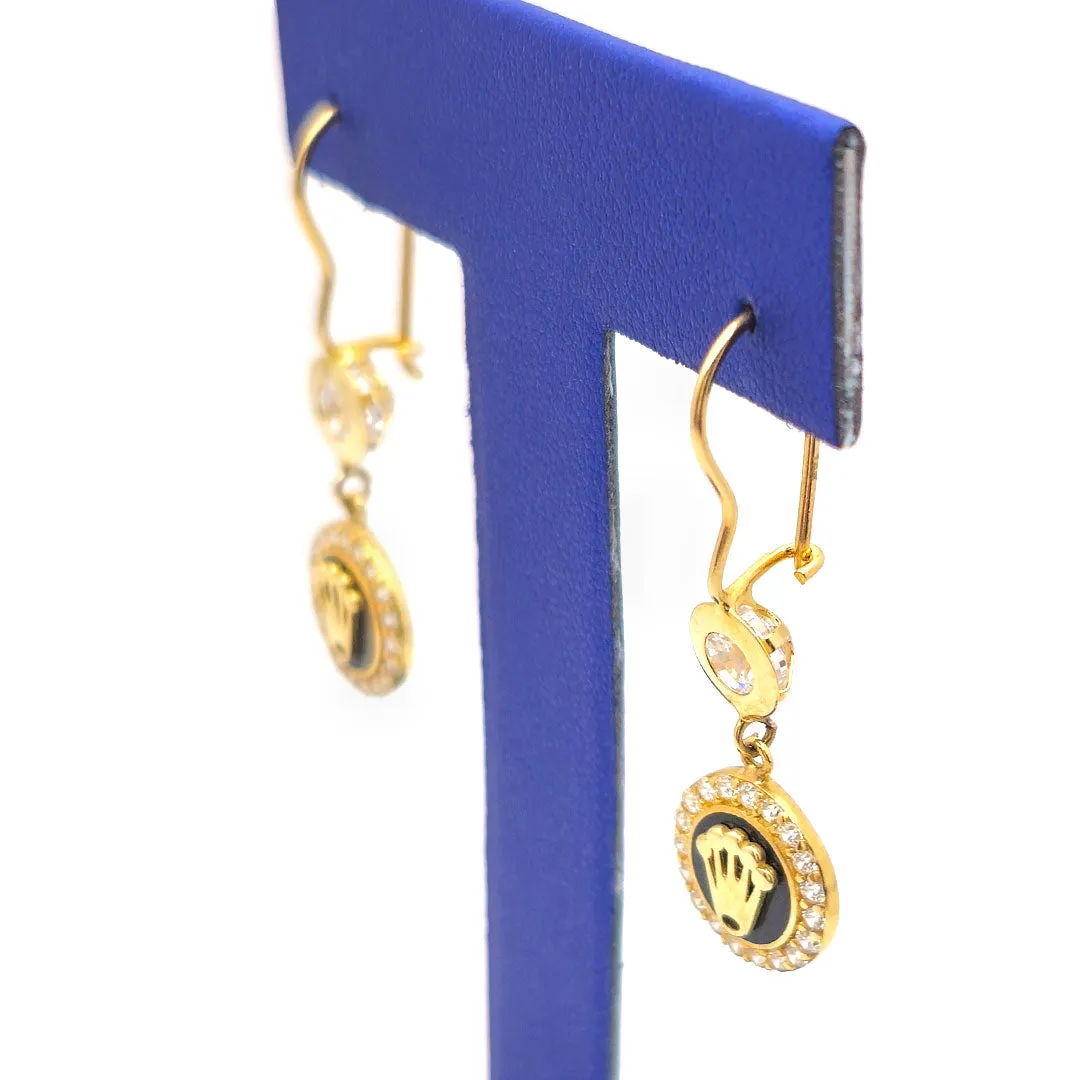 14k Gold CZ Crown with Black Enamel Earring & Necklace Set