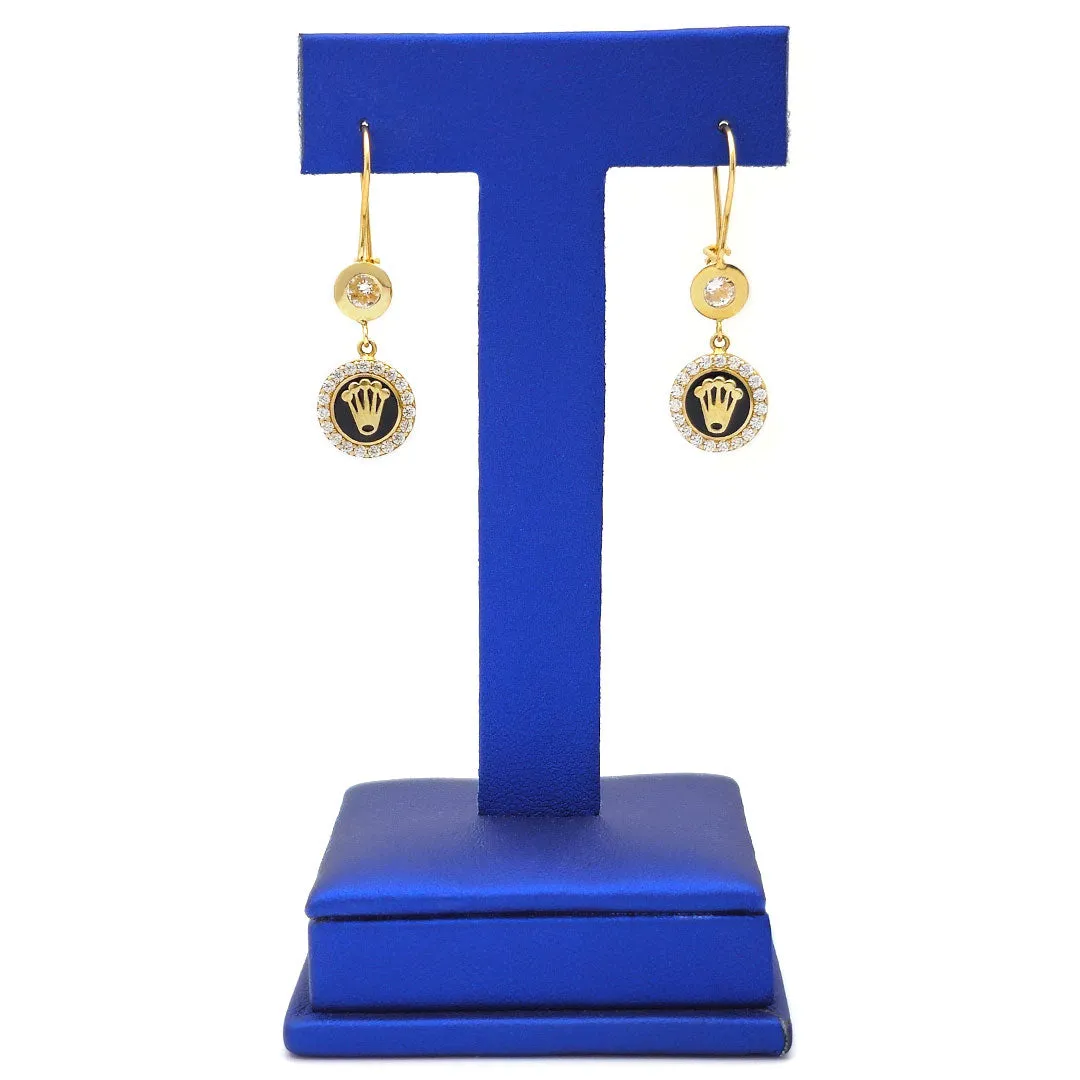14k Gold CZ Crown with Black Enamel Earring & Necklace Set