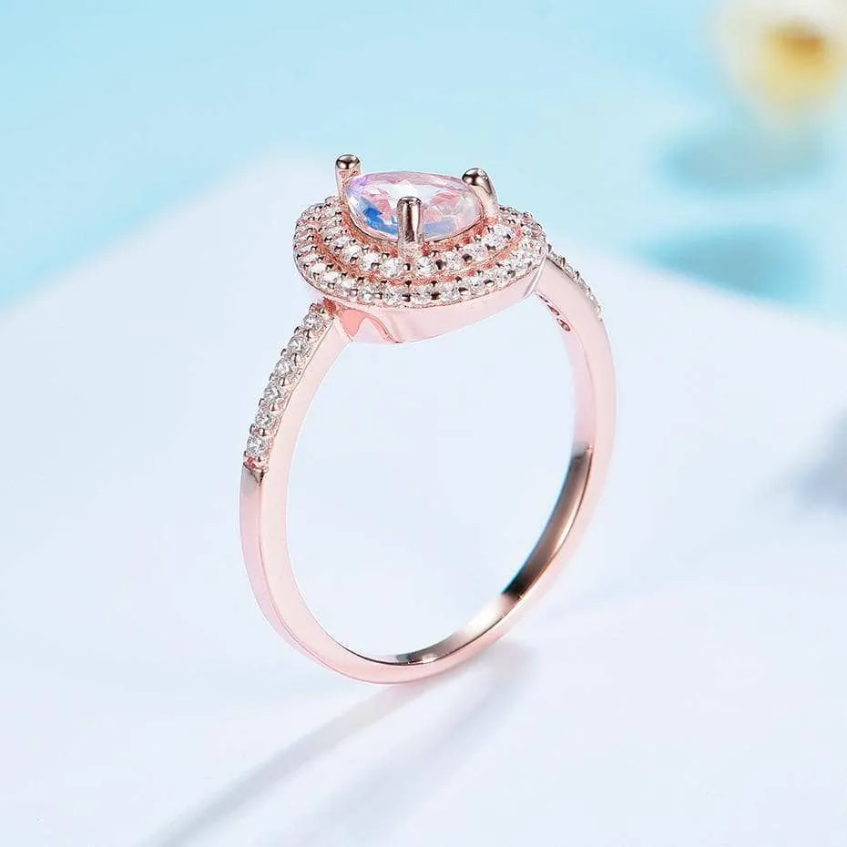 14K Gold Natural Moonstone 1ct Pear Cut Engagement Ring