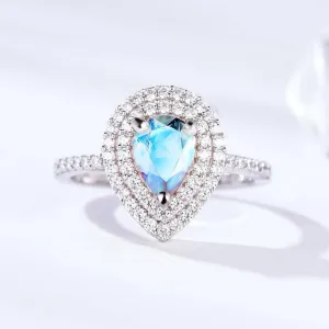 14K Gold Natural Moonstone 1ct Pear Cut Engagement Ring