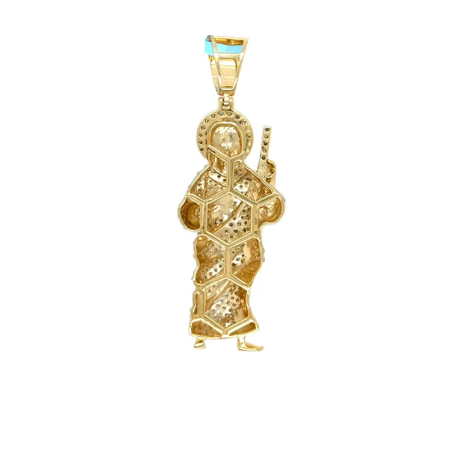 14k Gold with Round approx. 0.93ct Real Natural Diamonds St Jude Pendant - PD00205B