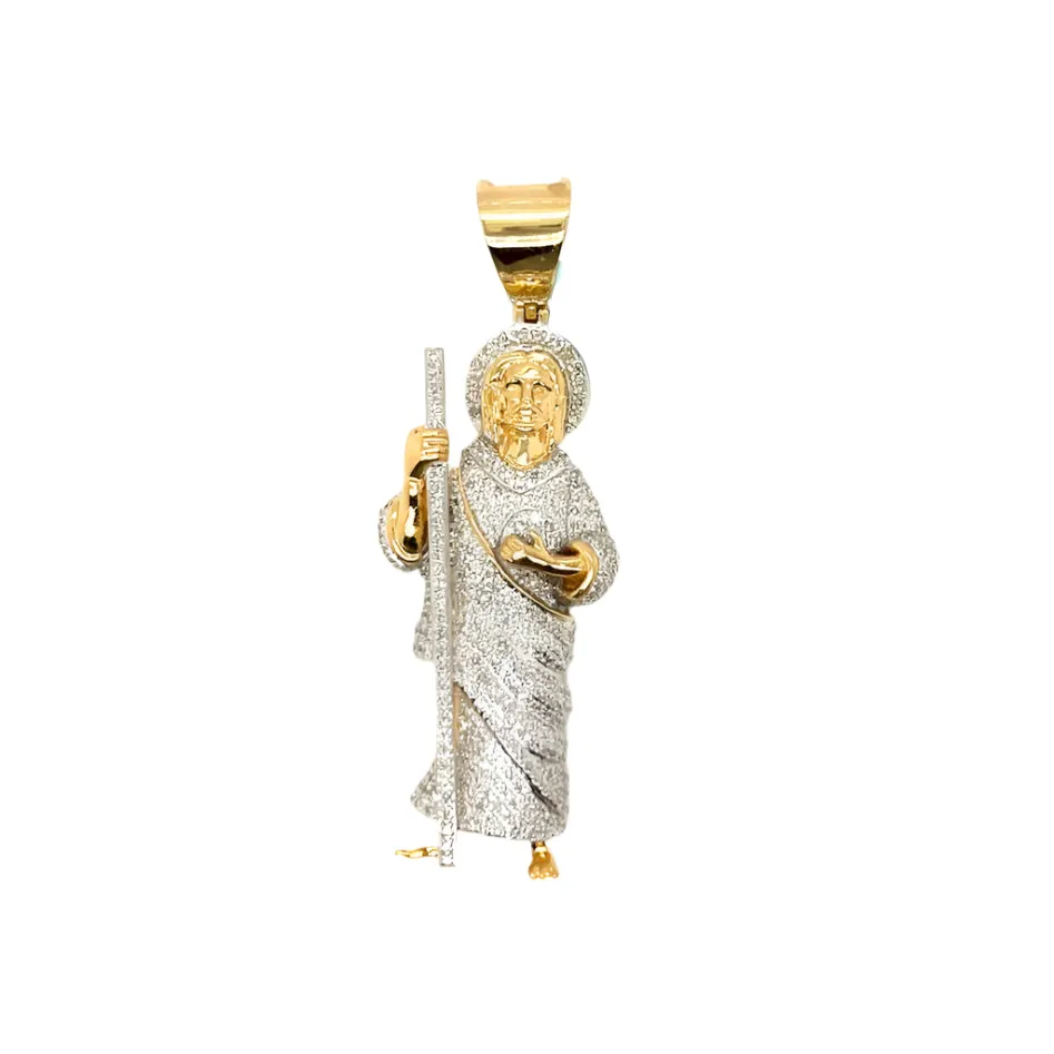 14k Gold with Round approx. 0.93ct Real Natural Diamonds St Jude Pendant - PD00205B