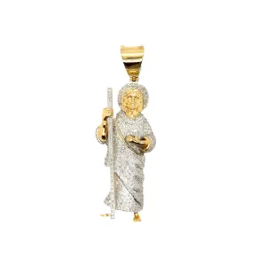 14k Gold with Round approx. 0.93ct Real Natural Diamonds St Jude Pendant - PD00205B