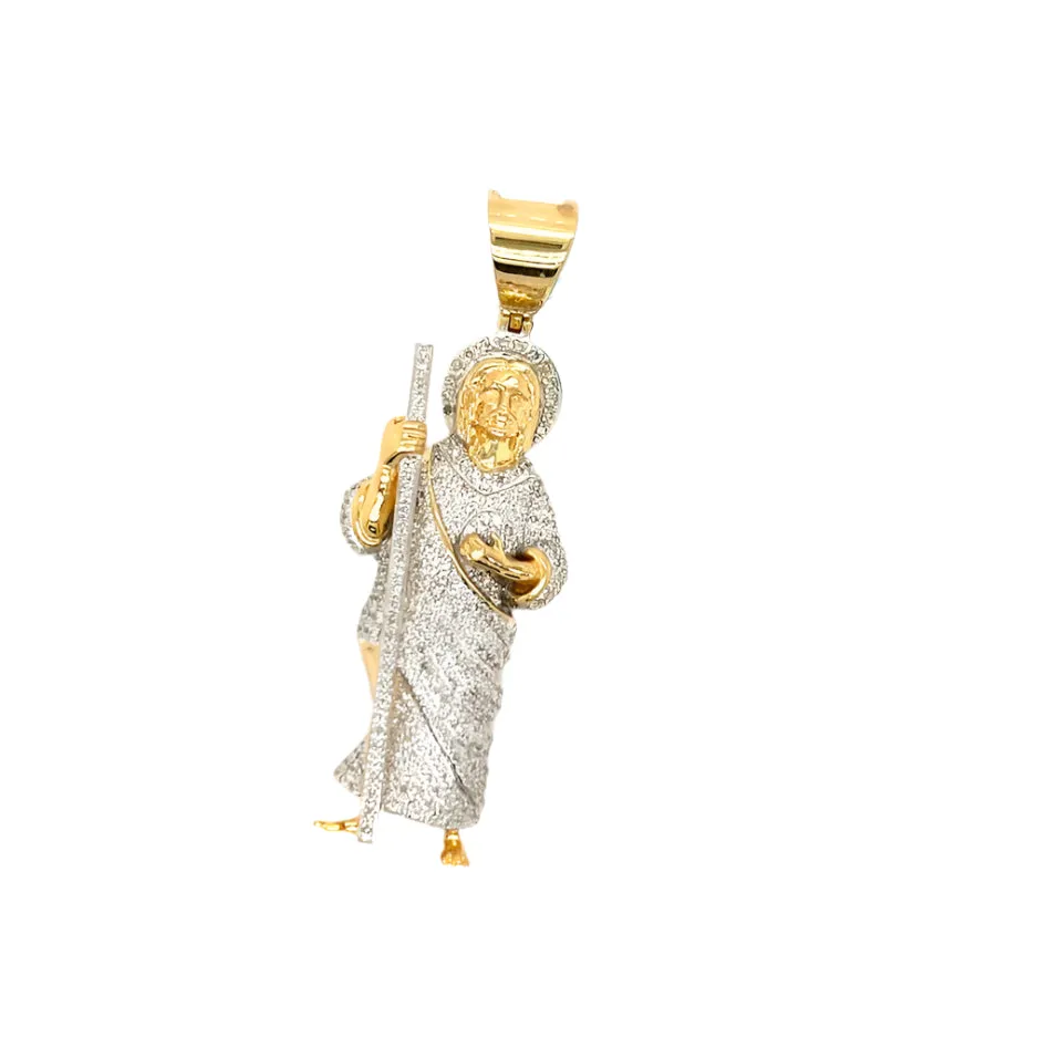 14k Gold with Round approx. 0.93ct Real Natural Diamonds St Jude Pendant - PD00205B
