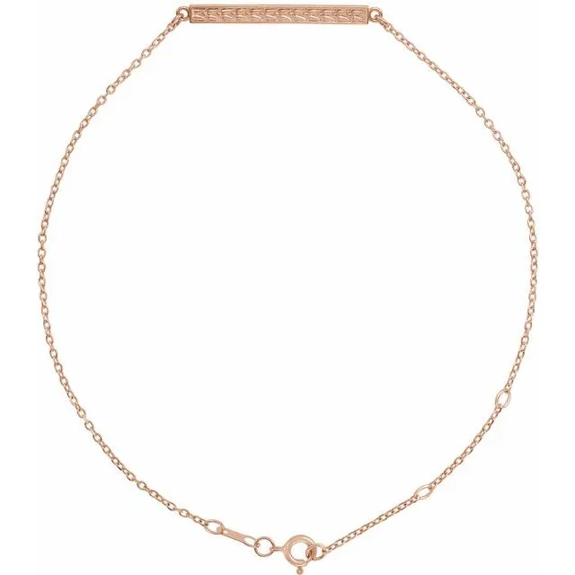 14K Rose Patterned Bar Bracelet
