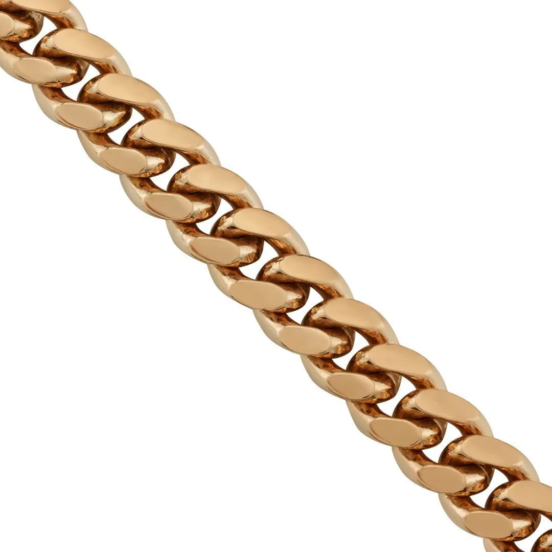 14K Rose Solid Gold Mens Cuban Chain 7 mm