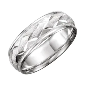 14k White Gold 7mm Comfort-Fit Patterned Band Size 5