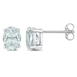 14K White Gold Aquamarine Oval Stud Earrings