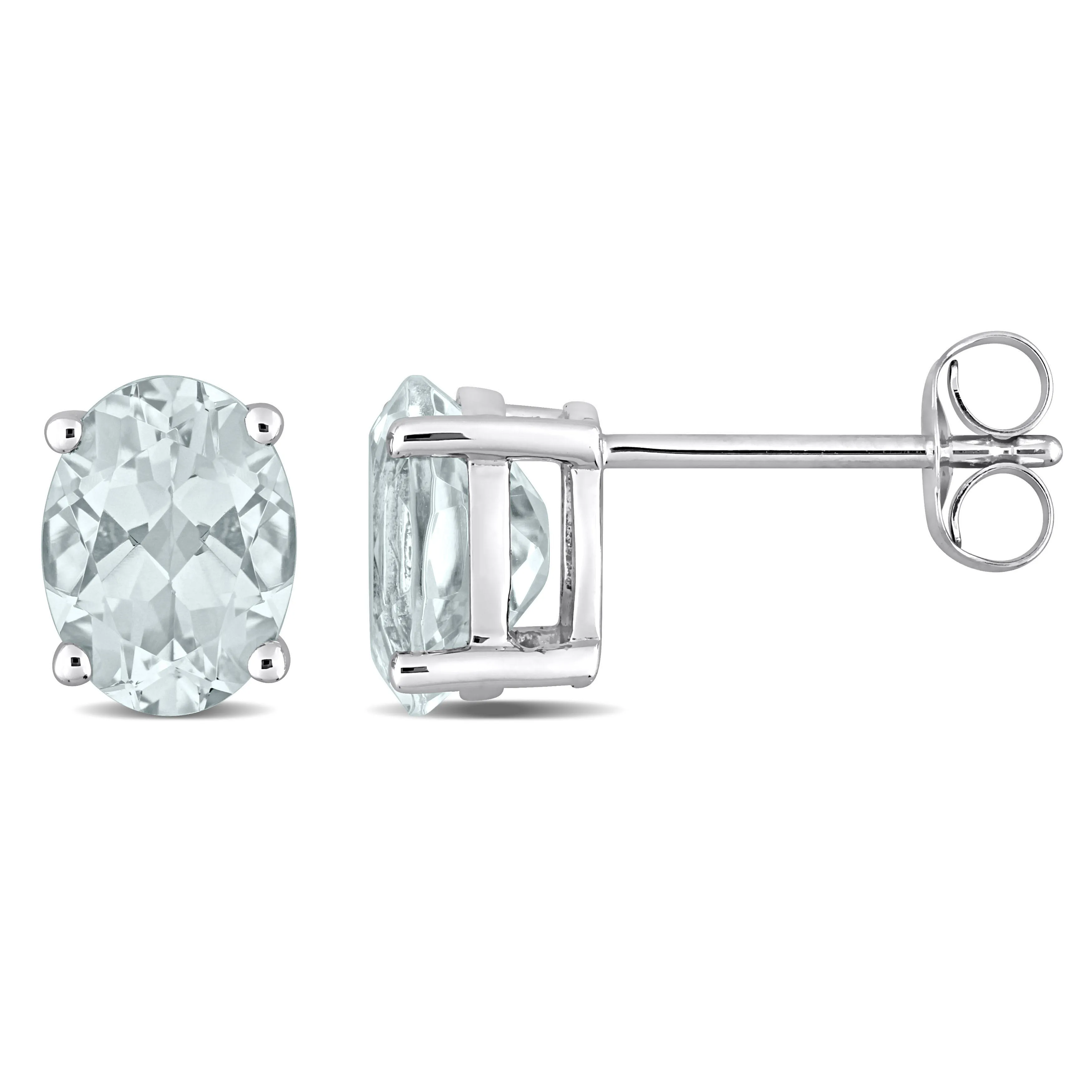14K White Gold Aquamarine Oval Stud Earrings
