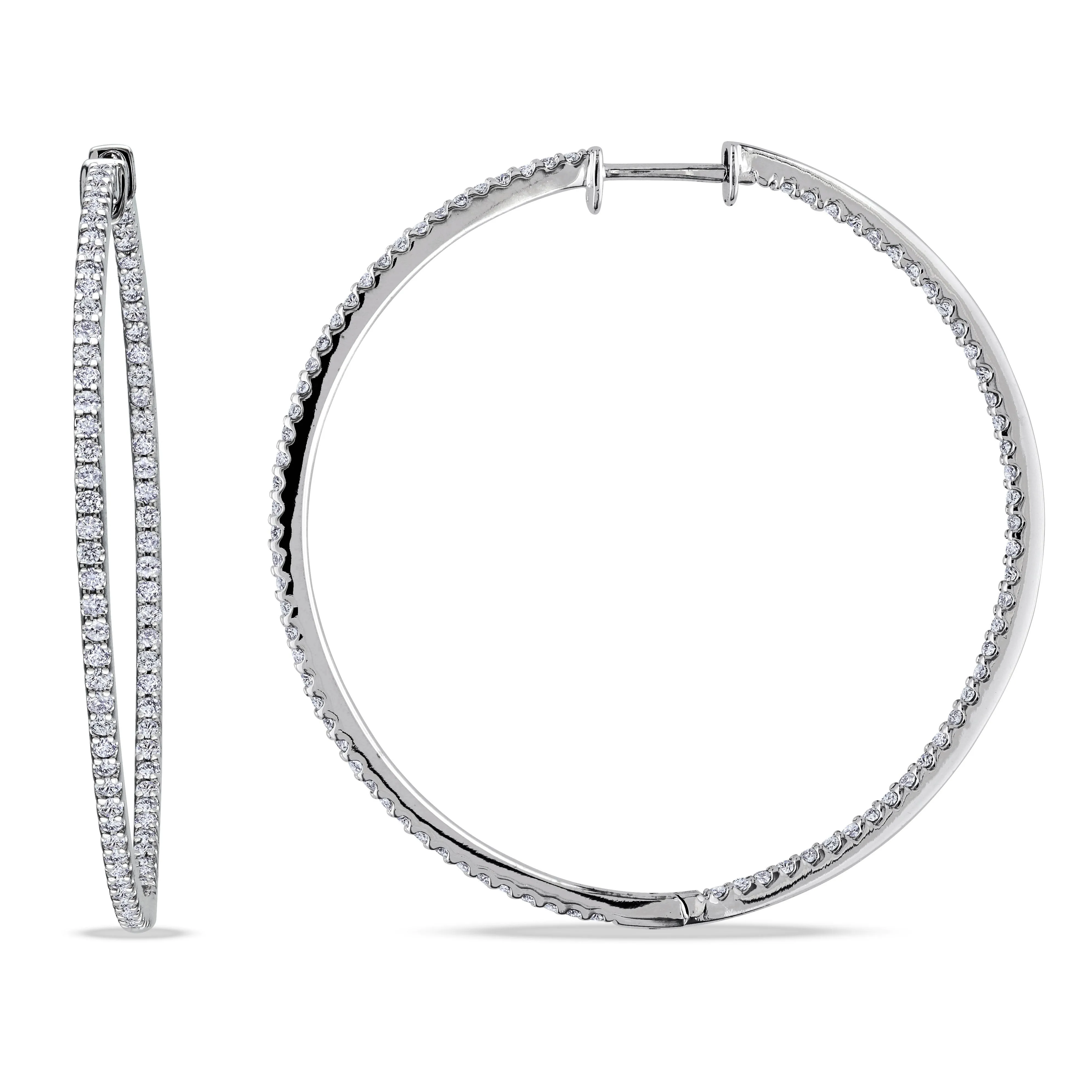 14K White Gold Diamond Hoop Earrings