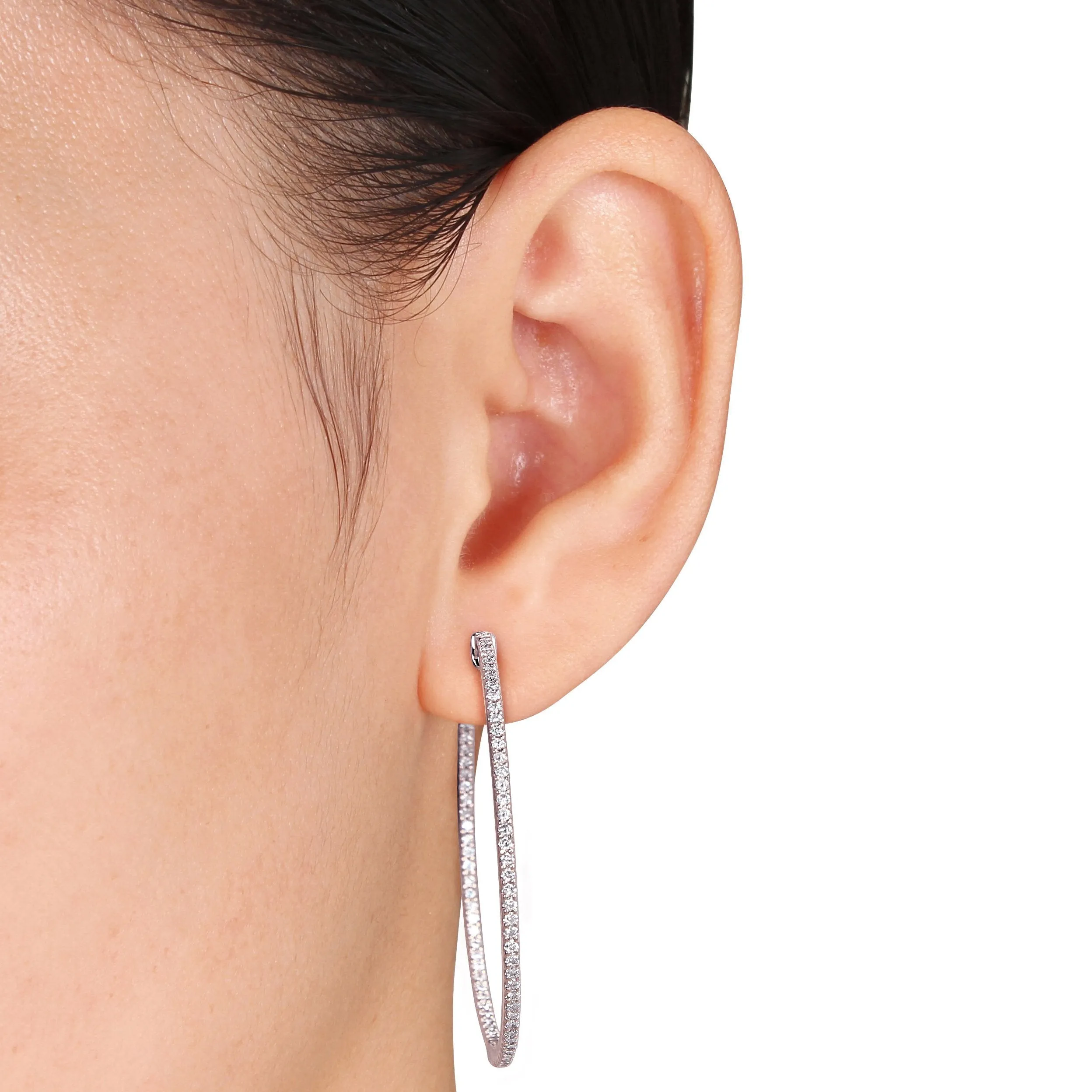 14K White Gold Diamond Hoop Earrings