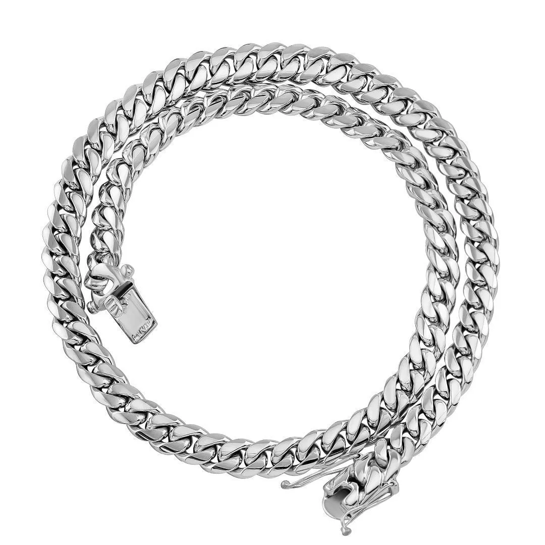 14k White Gold Solid Miami Cuban Link Chain 8 mm