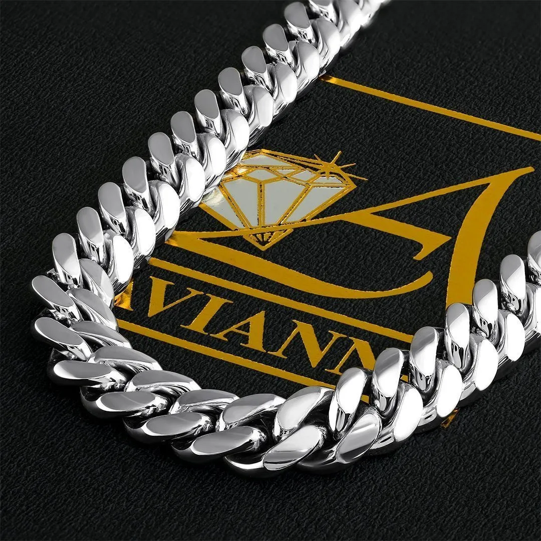 14k White Gold Solid Miami Cuban Link Chain 8 mm