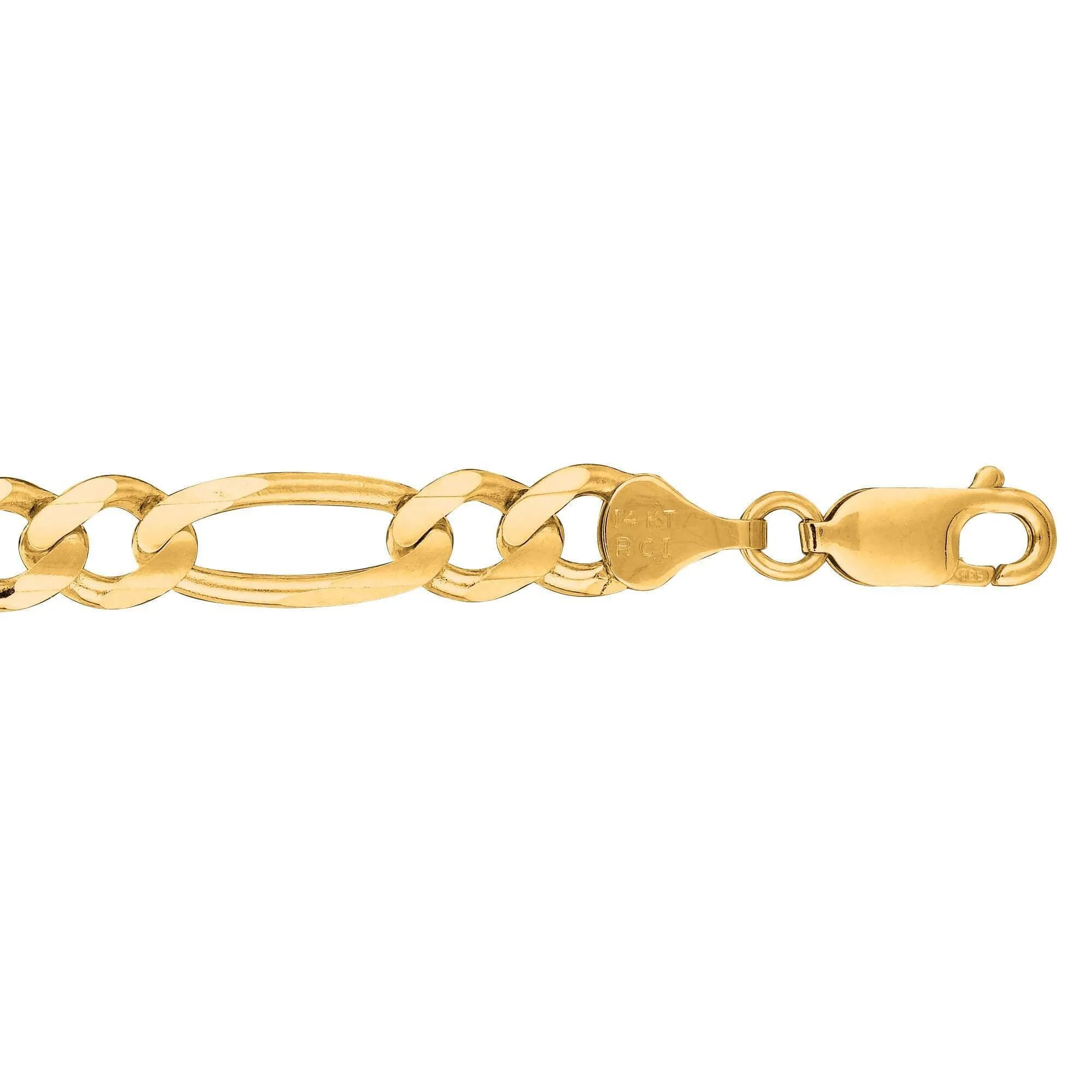 14kt 20 inches Yellow Gold 7.0mm Diamond Cut Alternate 3 1 Classic Figaro Chain with Lobster Clasp