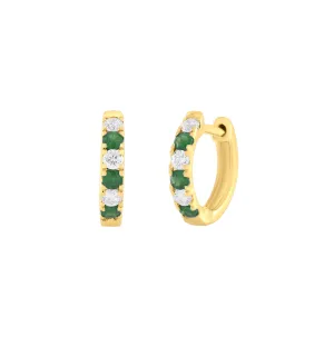 14KY Alternating Emerald and Diamond Huggies