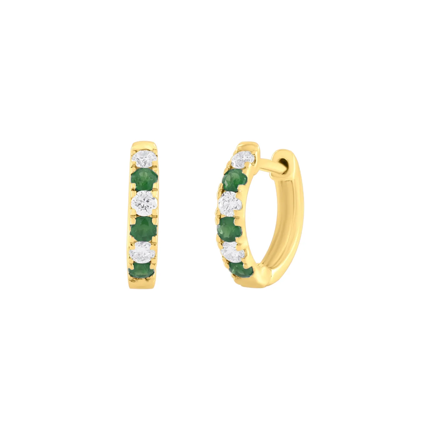 14KY Alternating Emerald and Diamond Huggies