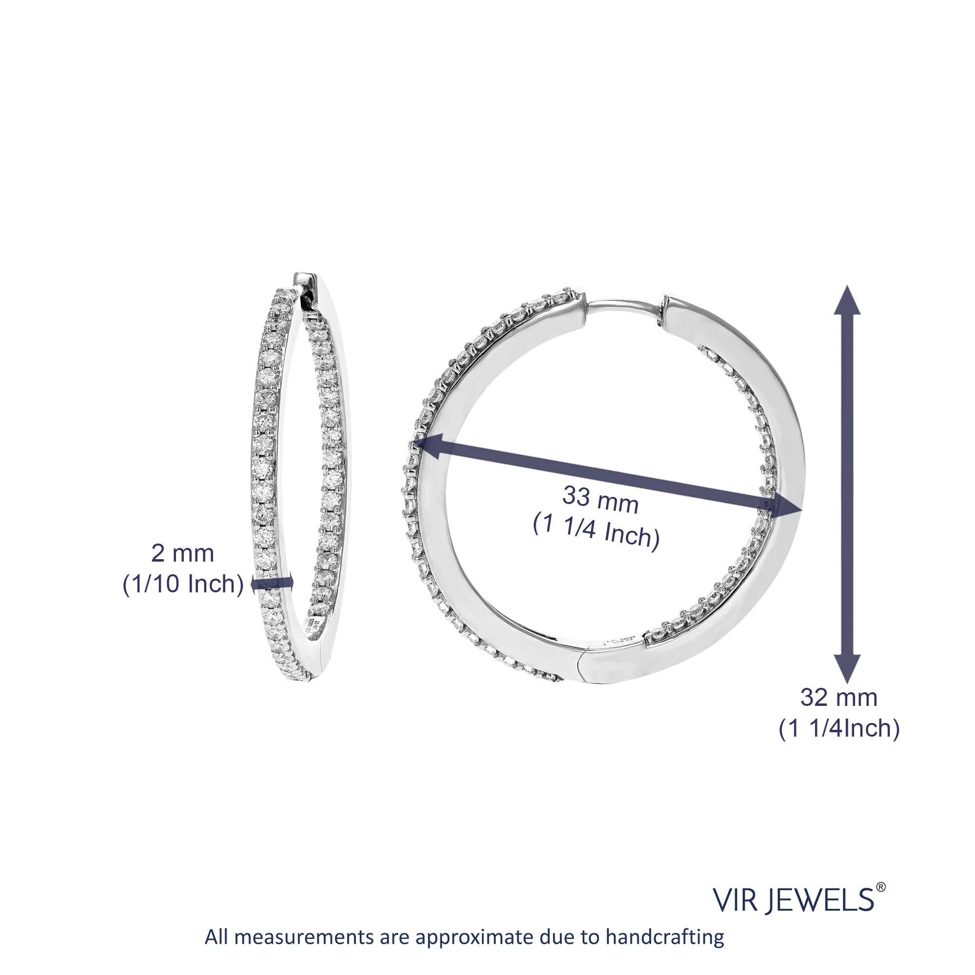 1.50 cttw Lab Grown Inside Out Diamond Hoop Earring in Silver