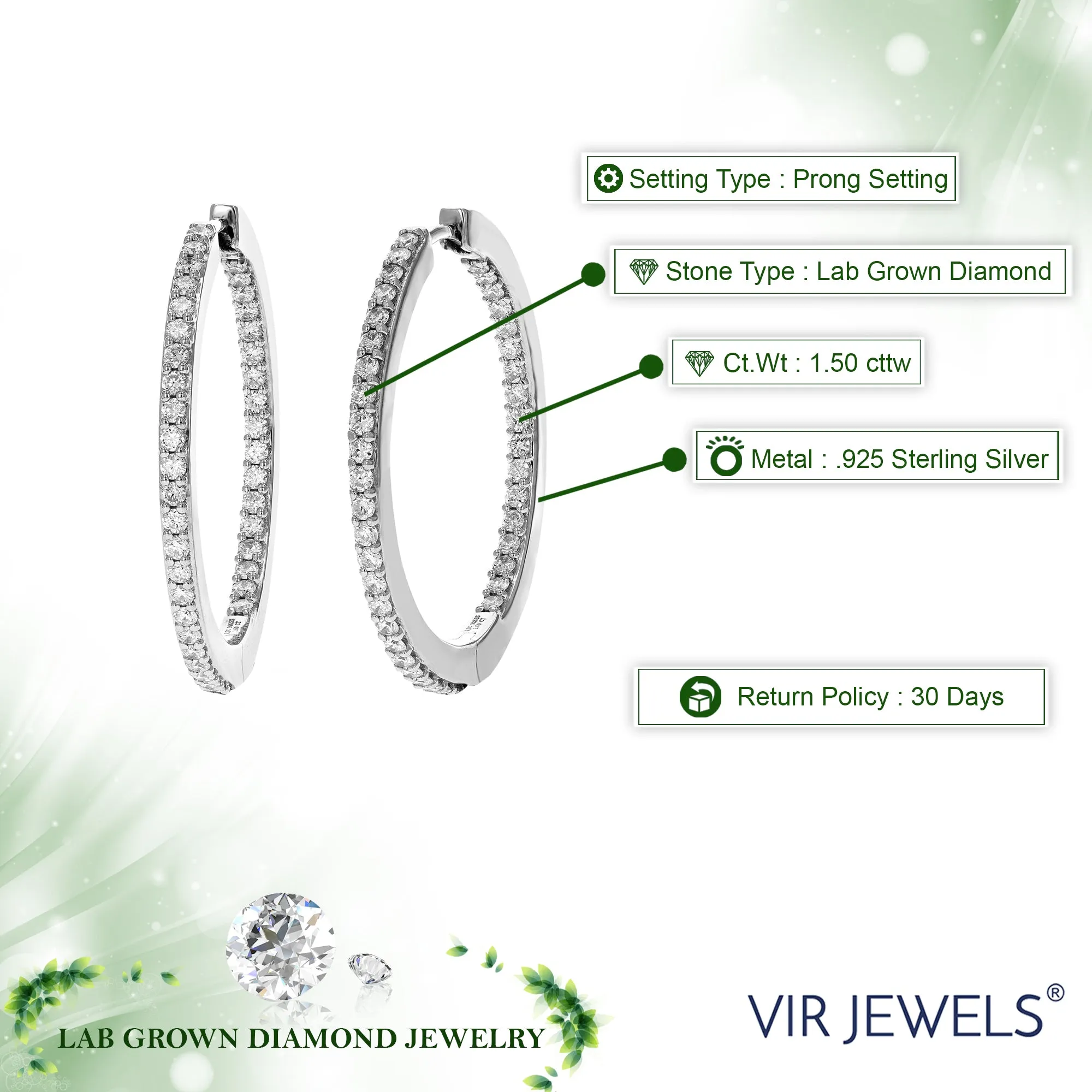 1.50 cttw Lab Grown Inside Out Diamond Hoop Earring in Silver