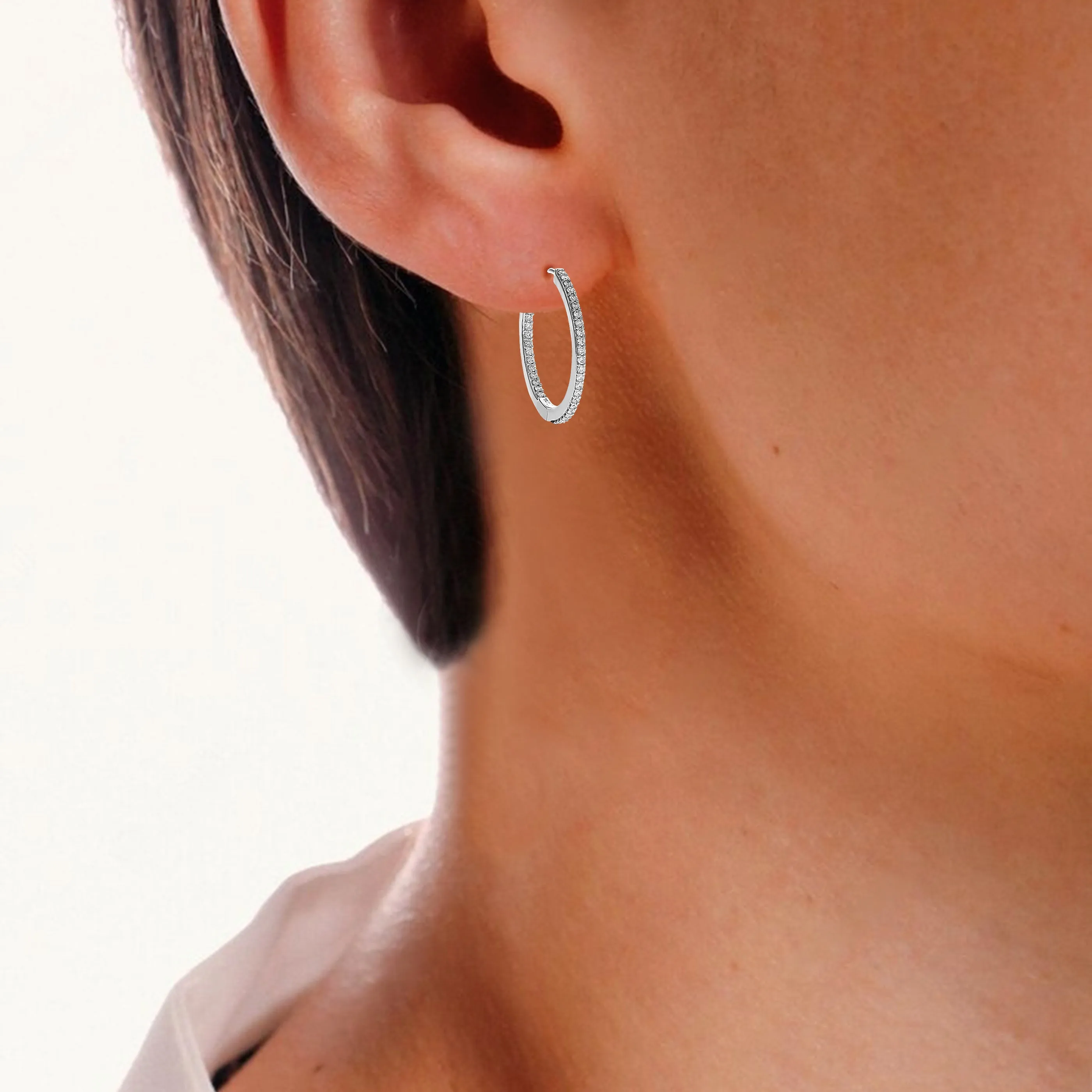 1.50 cttw Lab Grown Inside Out Diamond Hoop Earring in Silver