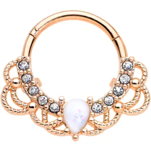 16 Gauge 3/8 White Faux Opal Rose Gold Tone Lace Hinged Segment Ring