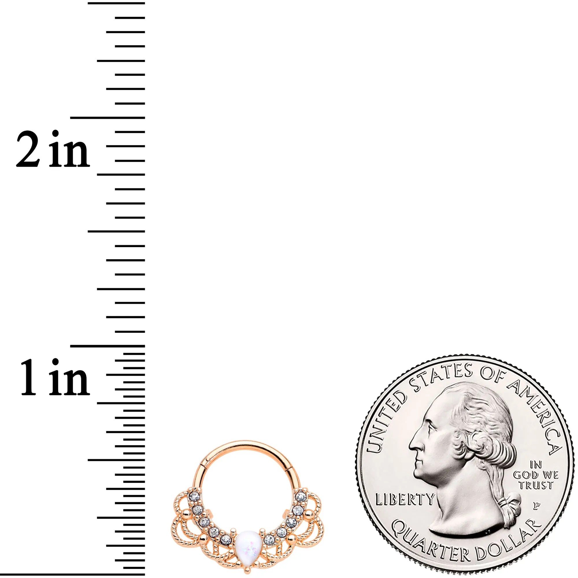 16 Gauge 3/8 White Faux Opal Rose Gold Tone Lace Hinged Segment Ring