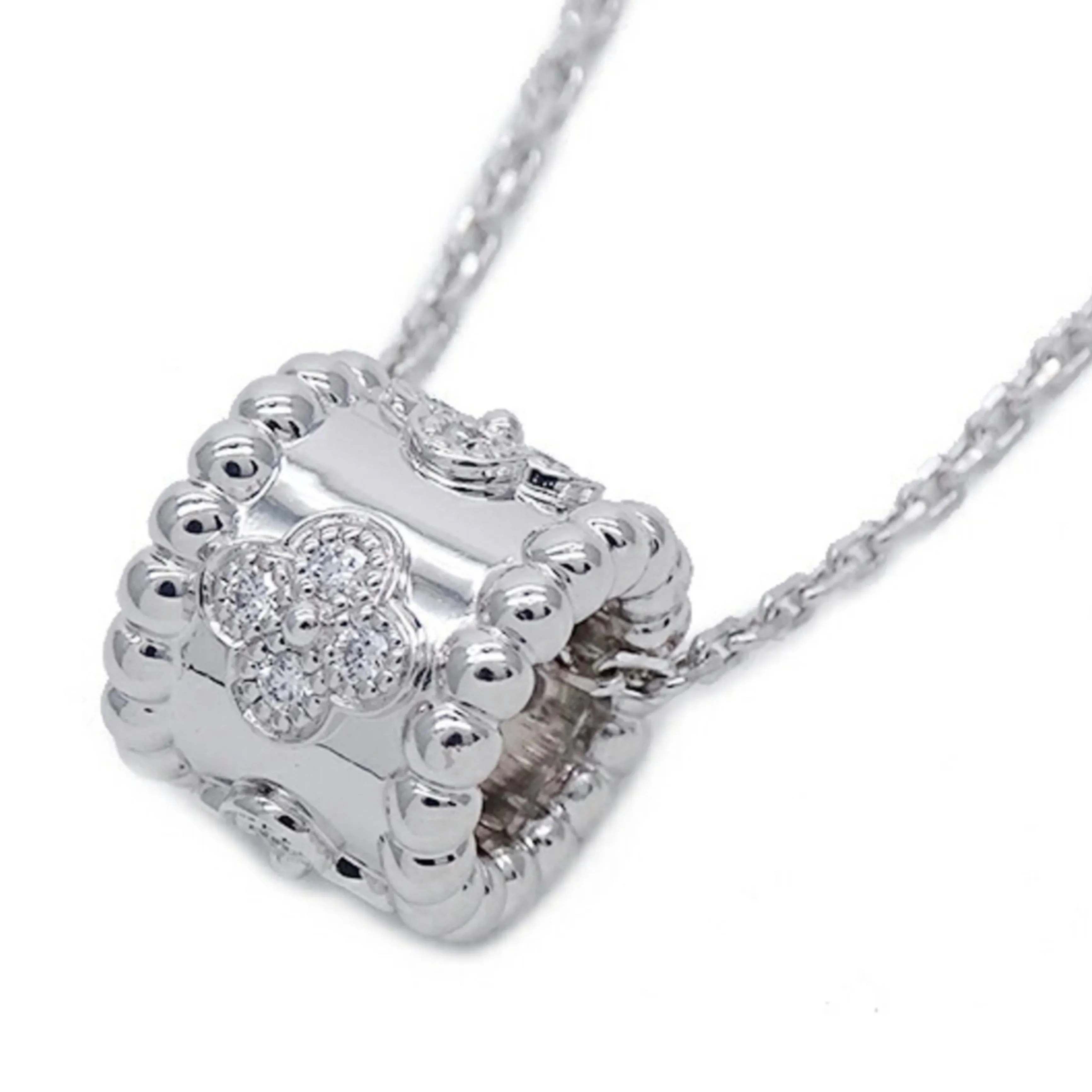 18K Gold Clovers Barrel Pendant Necklace - Gold and Silver