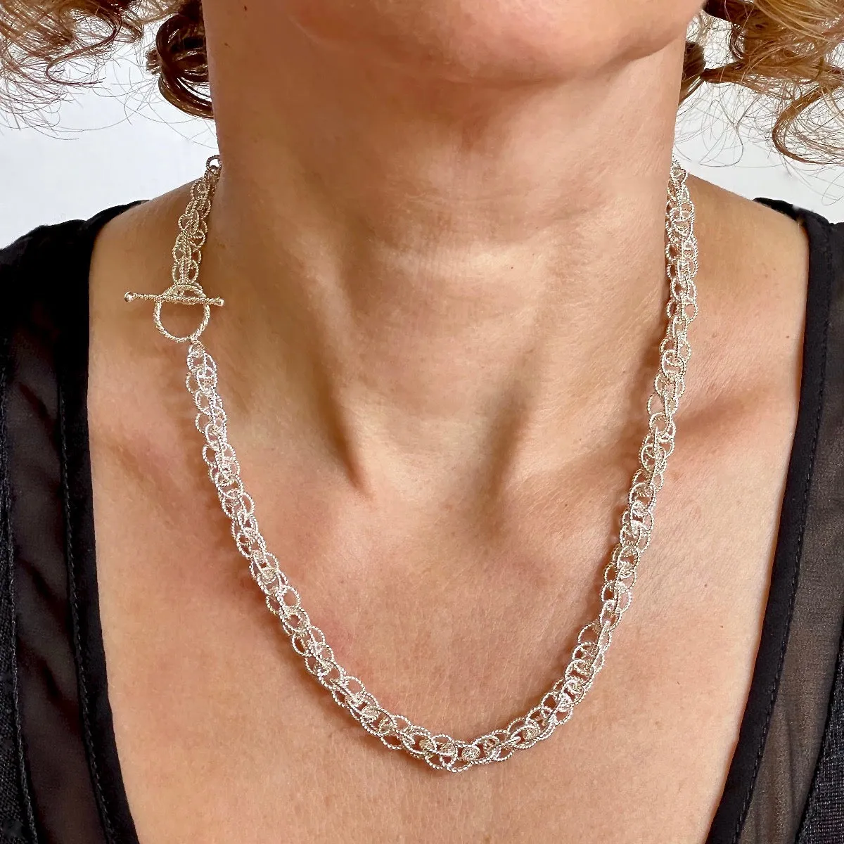 19.25" Handcrafted 925 Sterling Silver 8mm Spinner Necklace with Toggle Clasp