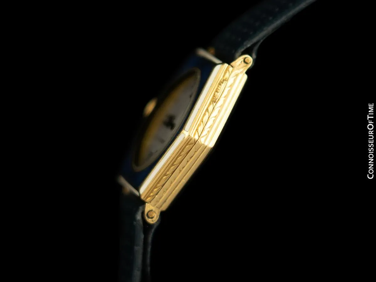 1930's J.E. Caldwell Cresarrow Vintage Art Deco Ladies Watch - 14K Gold & Blue Enamel