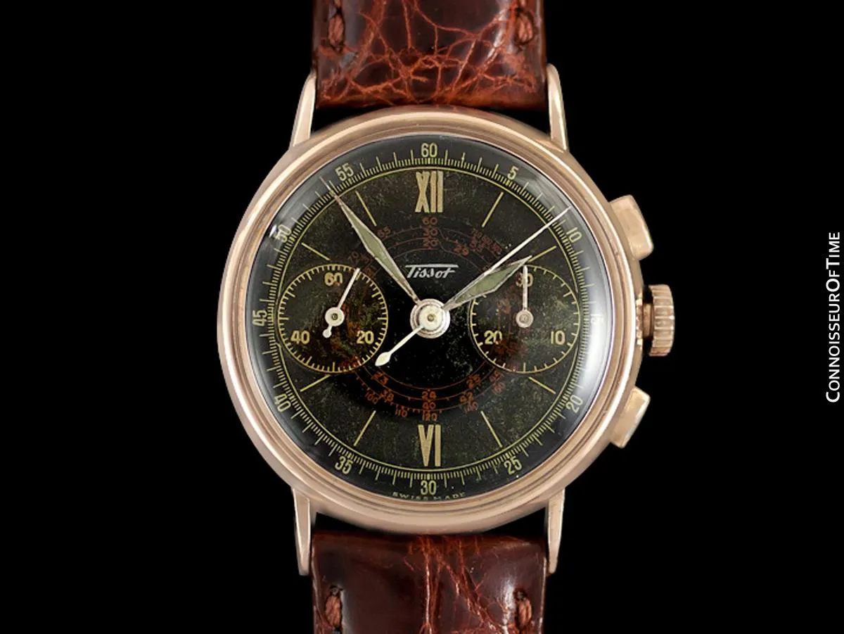 1940's Tissot Rare Omega 28.9 (Lemania 13CH) Vintage Mens Midsize Chrongraph - 14K Rose Gold