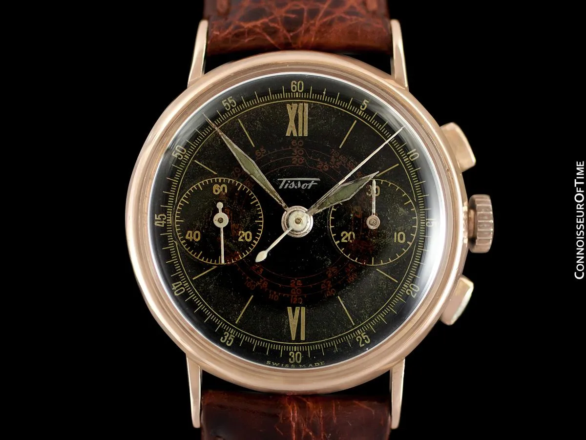 1940's Tissot Rare Omega 28.9 (Lemania 13CH) Vintage Mens Midsize Chrongraph - 14K Rose Gold