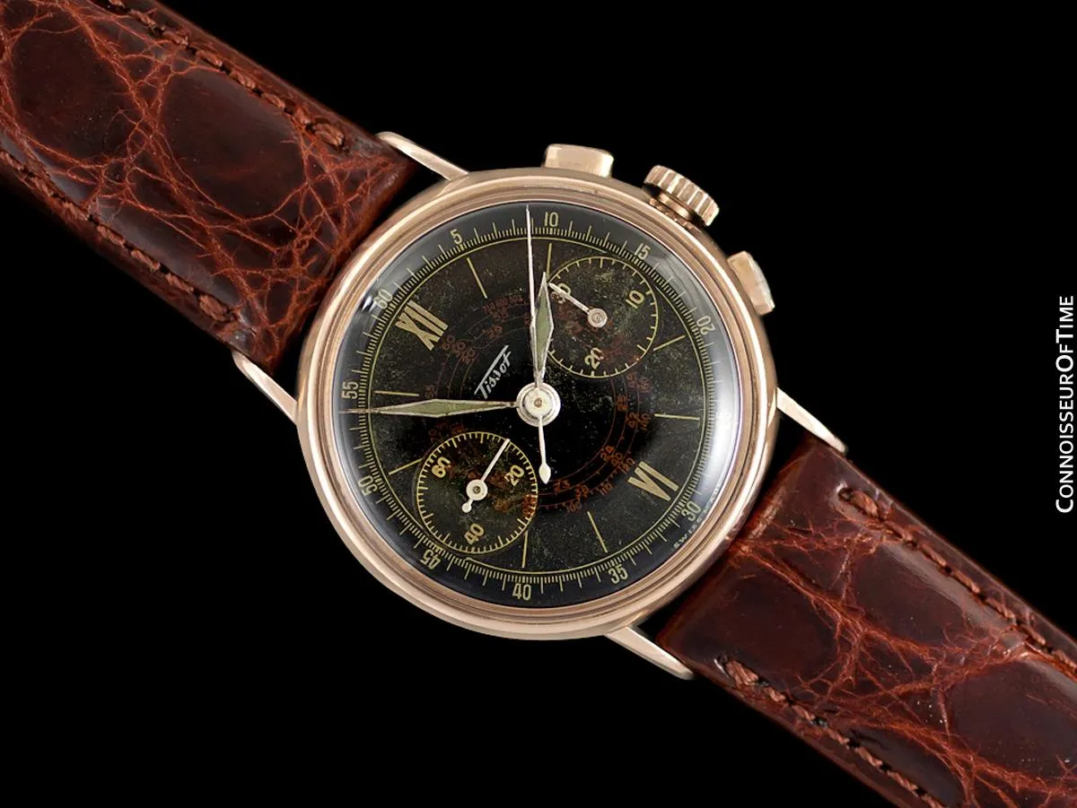 1940's Tissot Rare Omega 28.9 (Lemania 13CH) Vintage Mens Midsize Chrongraph - 14K Rose Gold