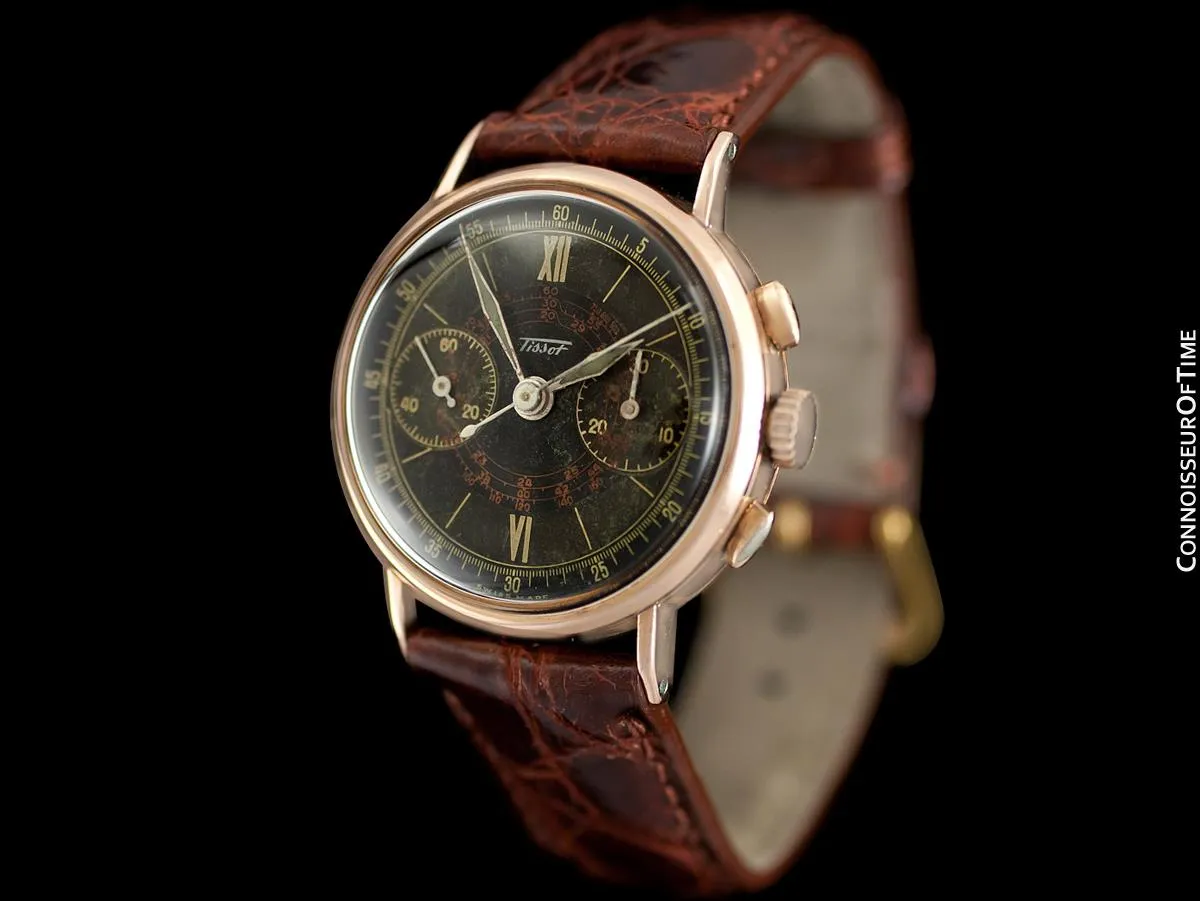 1940's Tissot Rare Omega 28.9 (Lemania 13CH) Vintage Mens Midsize Chrongraph - 14K Rose Gold
