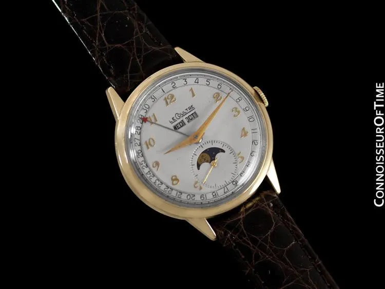 1949 Jaeger-LeCoultre Vintage Mens Triple Date Moon Phase Calendar Watch - 10K Gold Filled