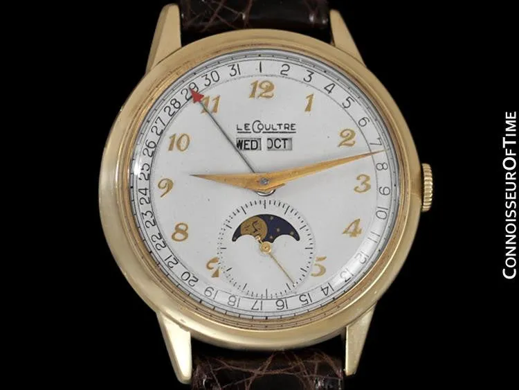 1949 Jaeger-LeCoultre Vintage Mens Triple Date Moon Phase Calendar Watch - 10K Gold Filled