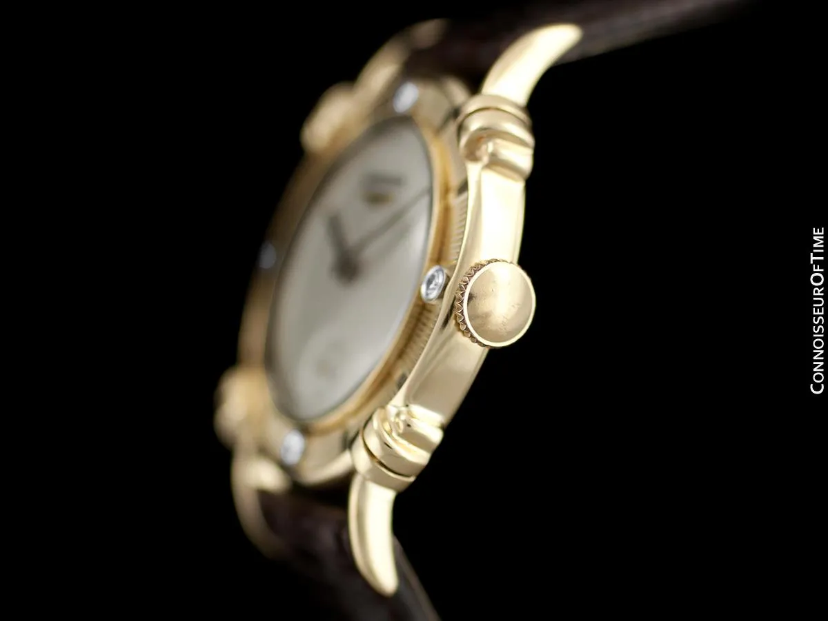 1951 Longines Vintage Mens Midsize Watch with Knot Lugs - 14K Gold & Diamonds