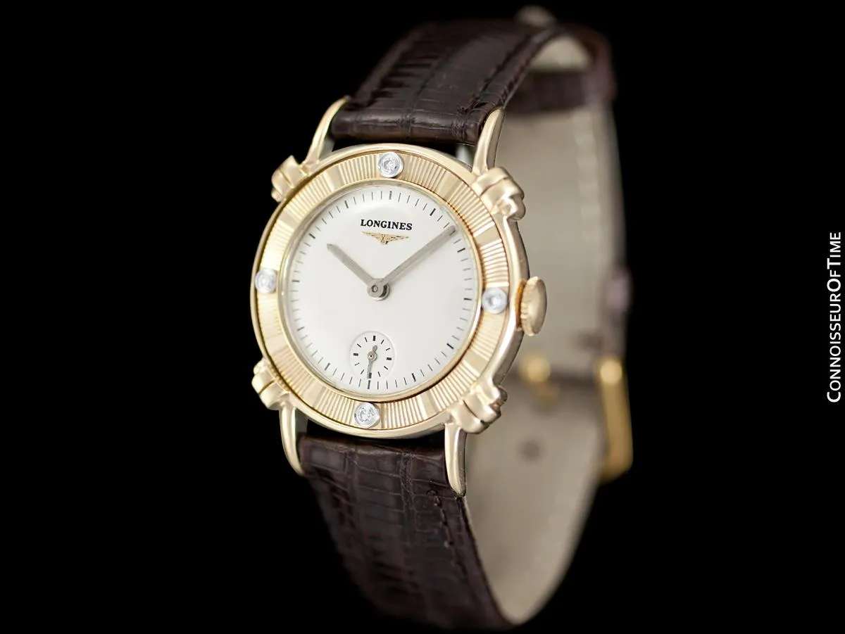 1951 Longines Vintage Mens Midsize Watch with Knot Lugs - 14K Gold & Diamonds