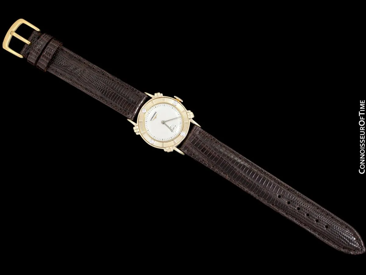 1951 Longines Vintage Mens Midsize Watch with Knot Lugs - 14K Gold & Diamonds
