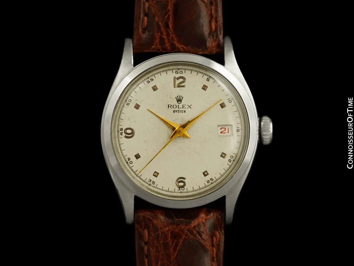 1952 Rolex Oysterdate Vintage Mens Ref. 6094 Handwound Red Date Watch - Stainless Steel