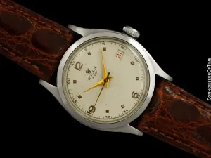 1952 Rolex Oysterdate Vintage Mens Ref. 6094 Handwound Red Date Watch - Stainless Steel