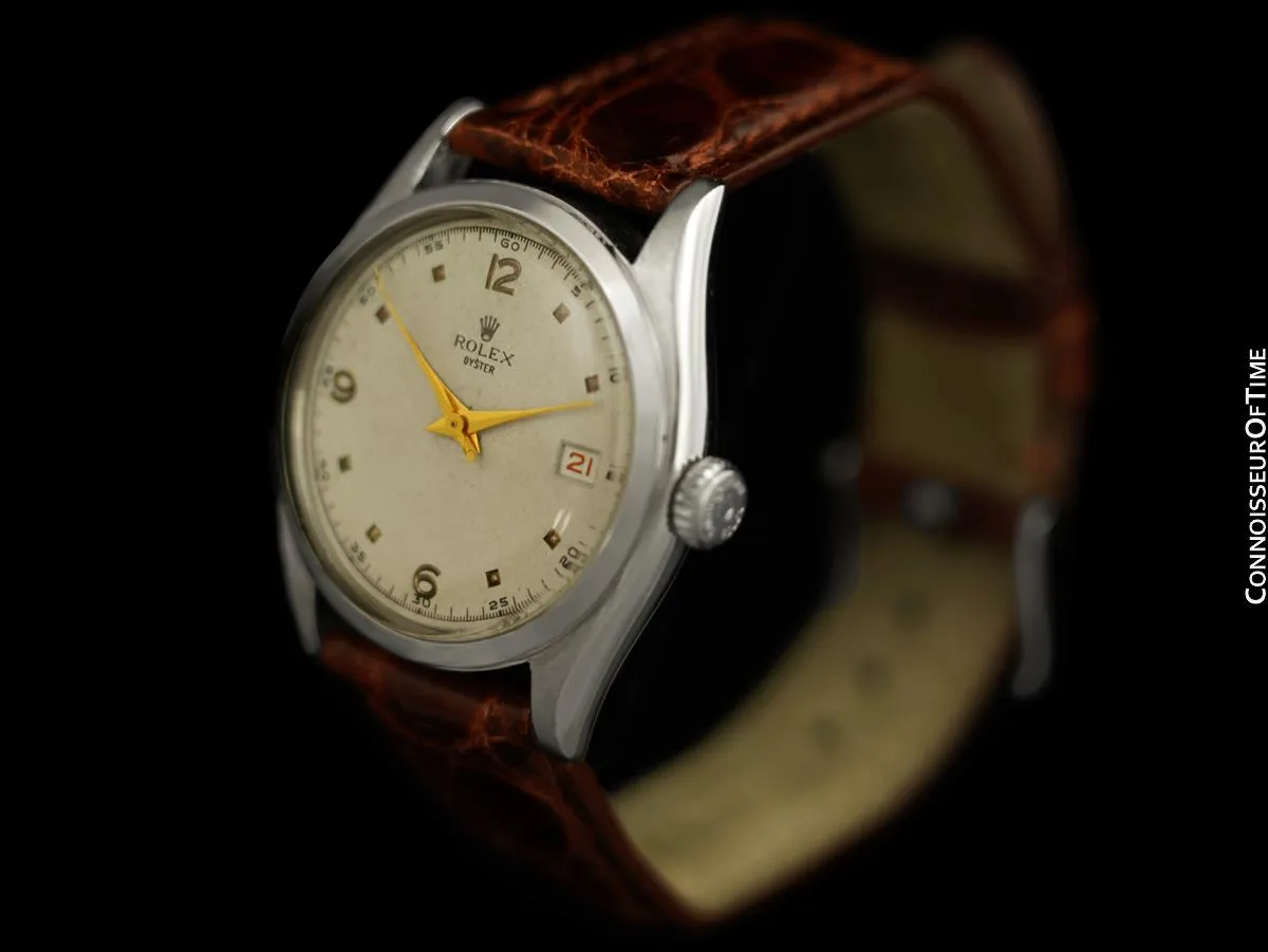 1952 Rolex Oysterdate Vintage Mens Ref. 6094 Handwound Red Date Watch - Stainless Steel