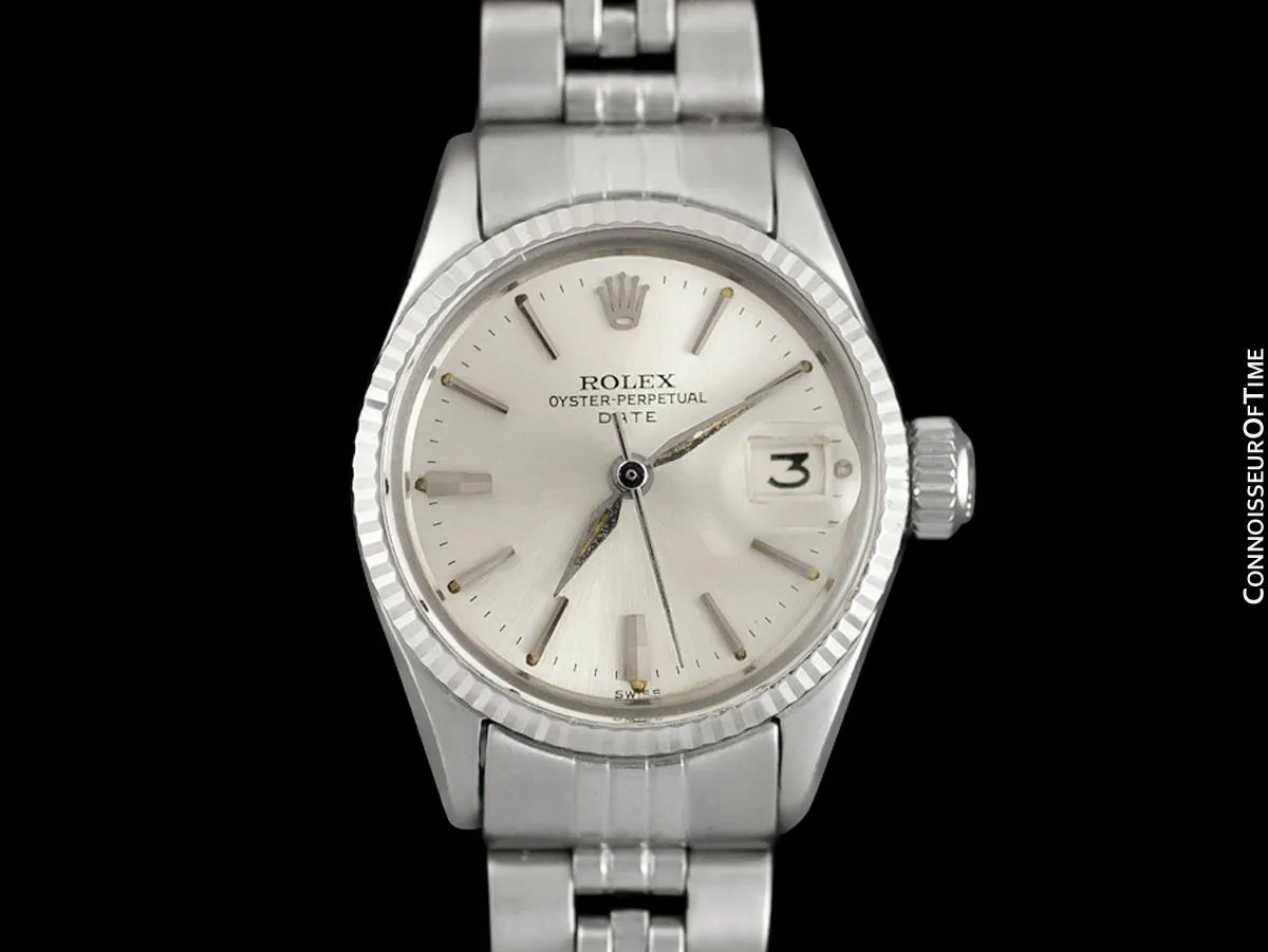 1963 Rolex Classic Vintage Ladies Date Datejust Watch, Silver Dial - Stainless Steel & 18K White Gold